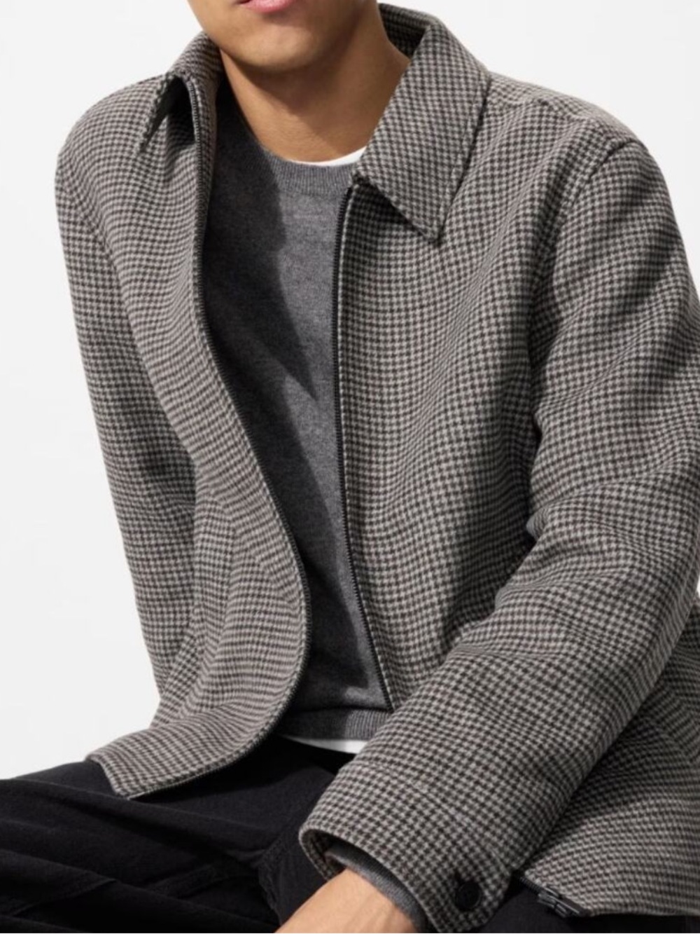 Men’s Uniqlo Single Collar Short Blouson in Checked Brown. Size XS.